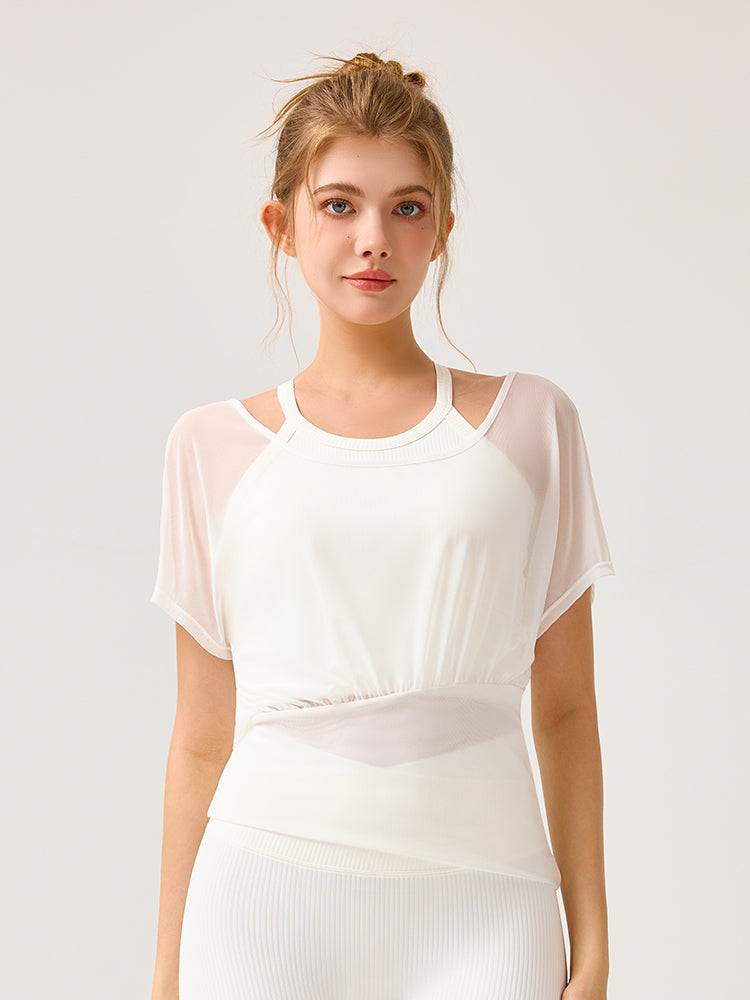 吸湿速乾 スポーツブラ+半袖メッシュTシャツセット