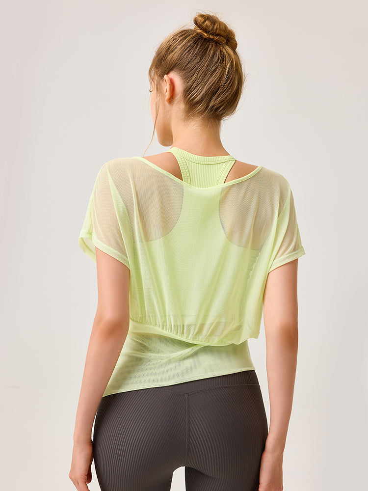 吸湿速乾 スポーツブラ+半袖メッシュTシャツセット