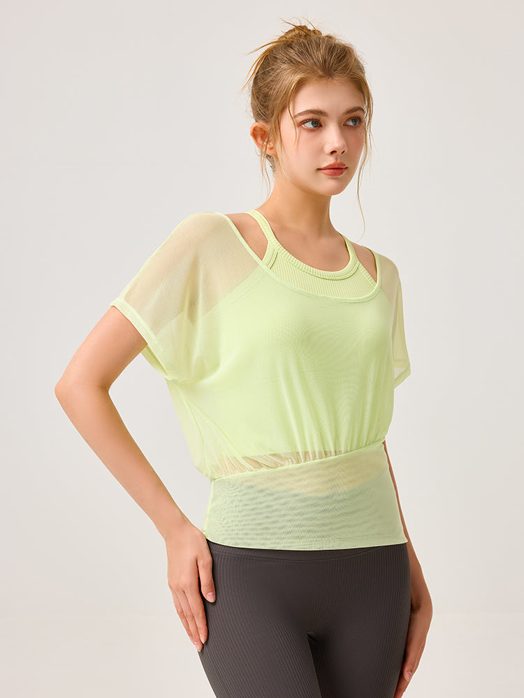 吸湿速乾 スポーツブラ+半袖メッシュTシャツセット