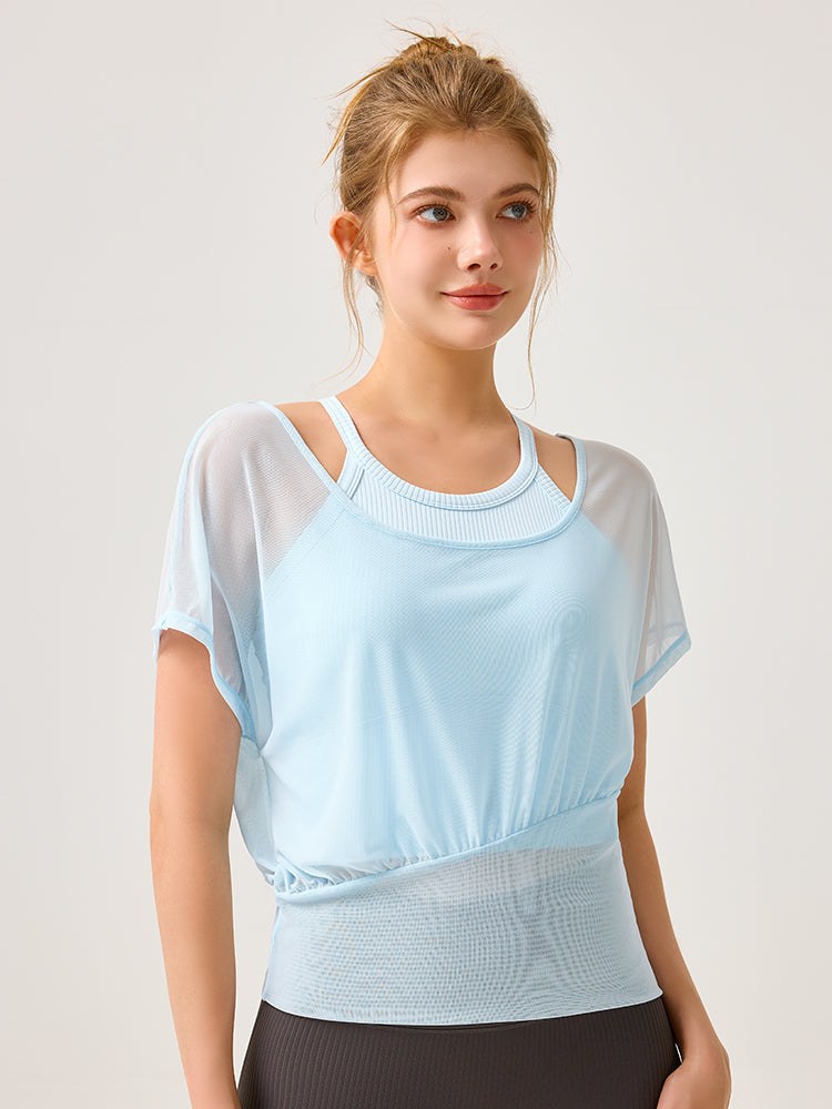 吸湿速乾 スポーツブラ+半袖メッシュTシャツセット