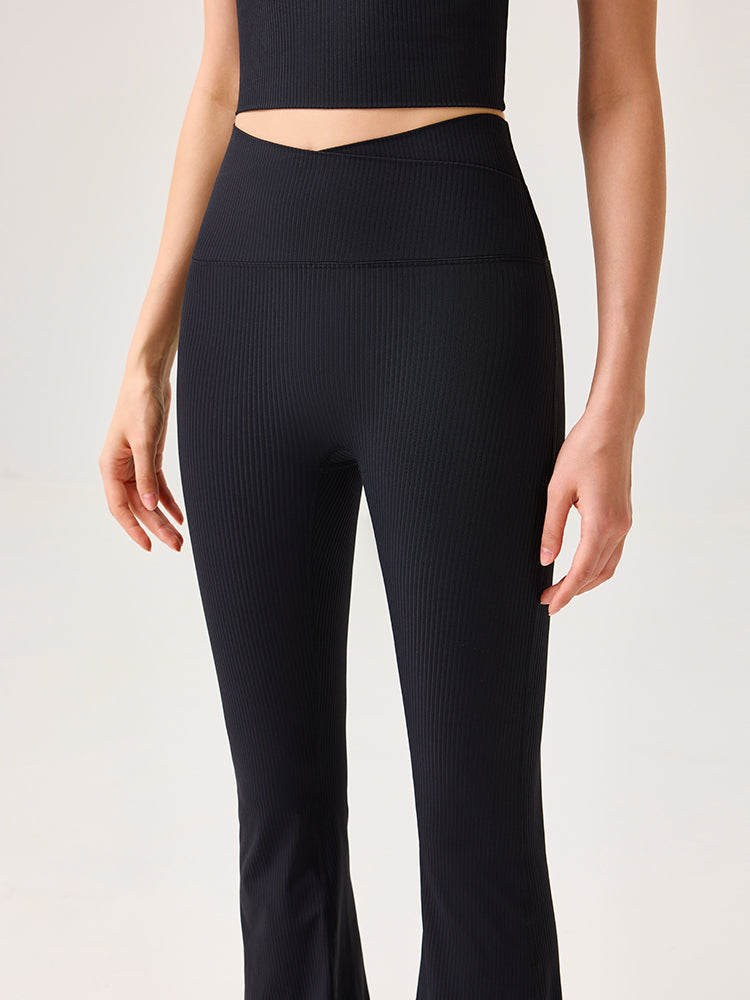 ハイウェスト リブ フレアレギンス