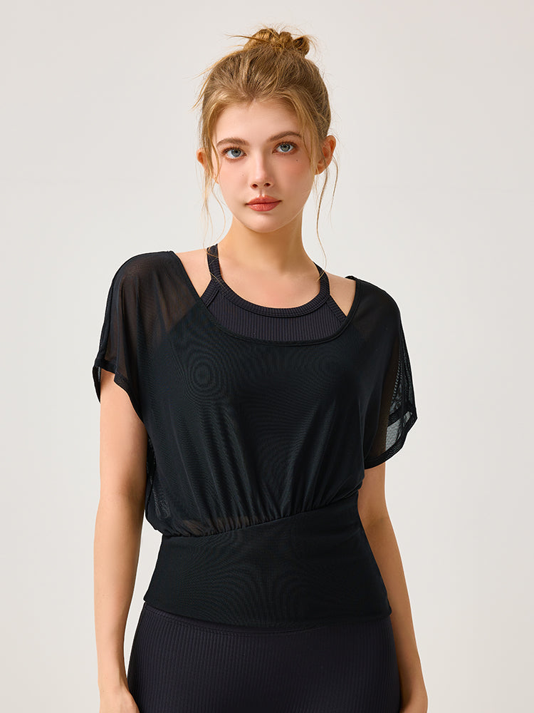 吸湿速乾 スポーツブラ+半袖メッシュTシャツセット