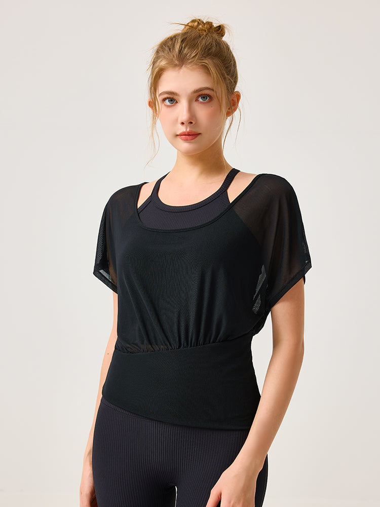 吸湿速乾 スポーツブラ+半袖メッシュTシャツセット