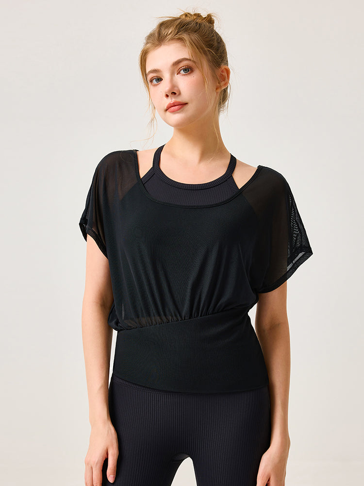 吸湿速乾 スポーツブラ+半袖メッシュTシャツセット