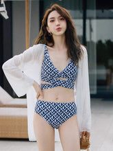 クロスバンド   ロングアウター付き  セパレート ビキニ水着3点セット  体型カバー  ノンワイヤー