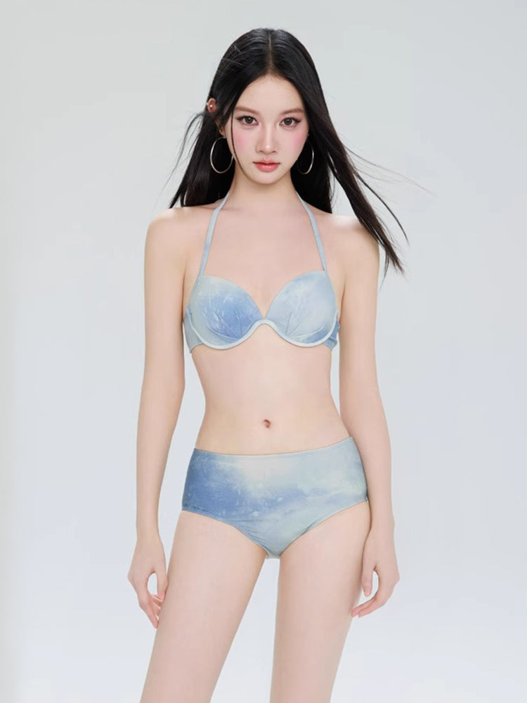 フリル タイダイ柄 シースルー 体型カバー ビキニ水着4点セット ワイヤー入り