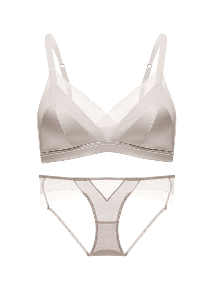 LIKEWILLOW 光沢感ワイヤレス 通気ブラ&ショーツ