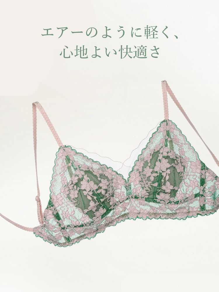 【ノンワイヤー】軽やかな着心地 総レース配色ブラ&ショーツ