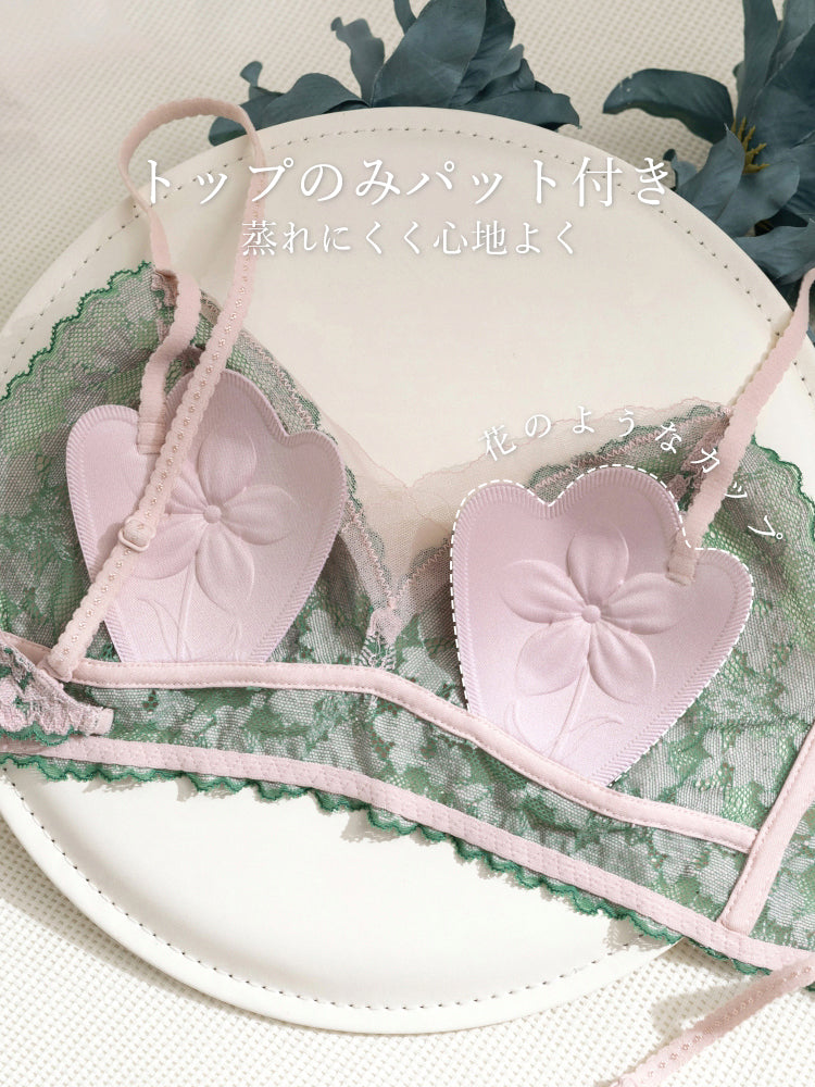 【ノンワイヤー】軽やかな着心地 総レース配色ブラ&ショーツ