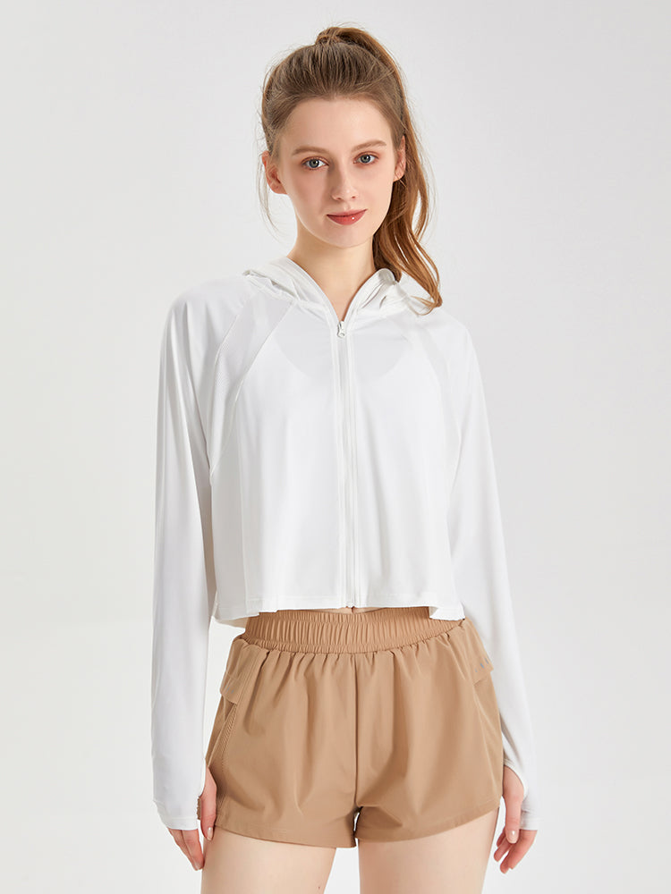 UPF50+ 接触冷感 吸湿速乾 サンバイザー付き 顔までカバー パーカー