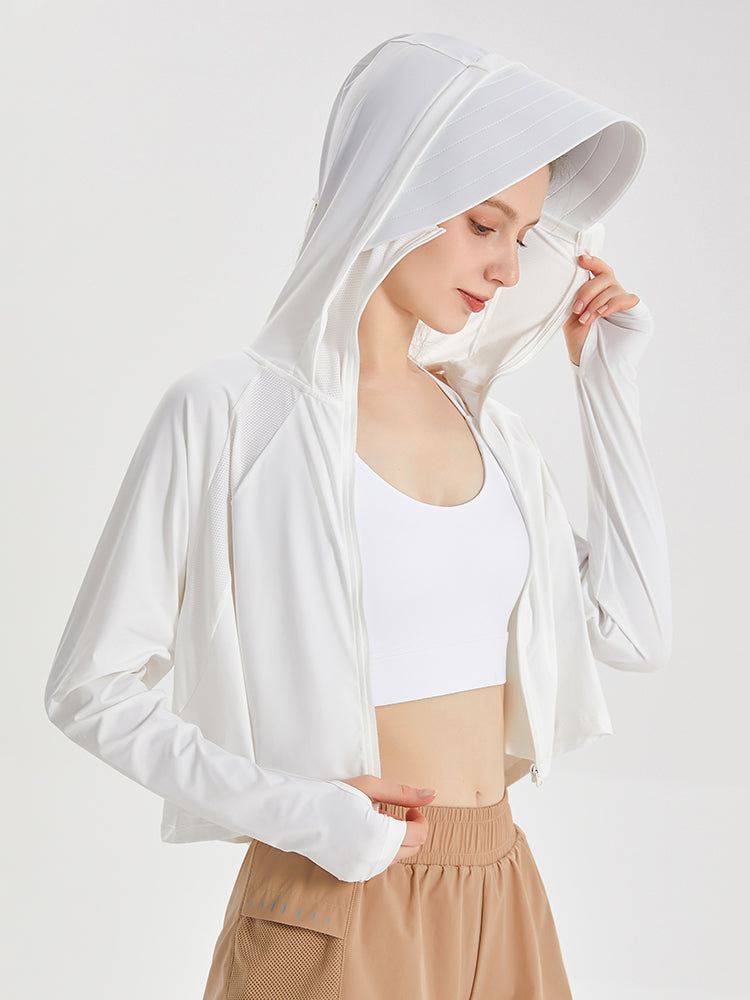 UPF50+ 接触冷感 吸湿速乾 サンバイザー付き 顔までカバー パーカー