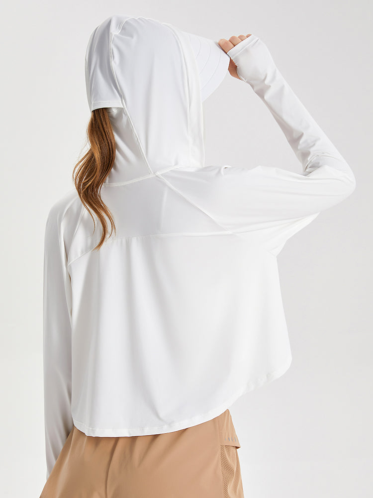 UPF50+ 接触冷感 吸湿速乾 サンバイザー付き 顔までカバー パーカー