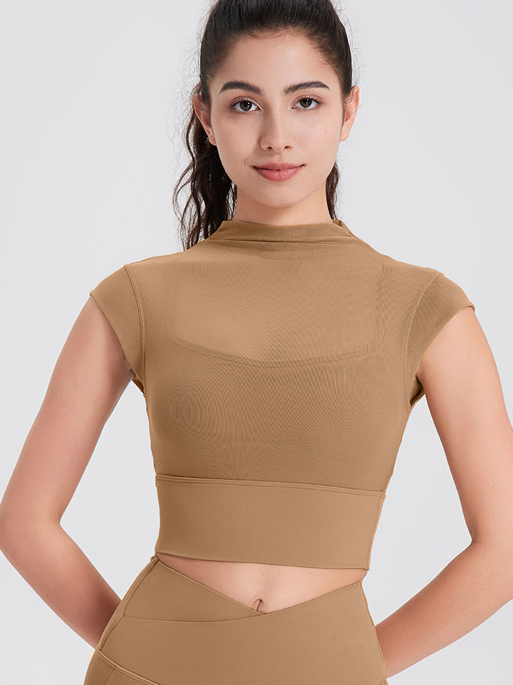 メッシュ 通気性 フェイクレイヤード パッド付き ブラトップ