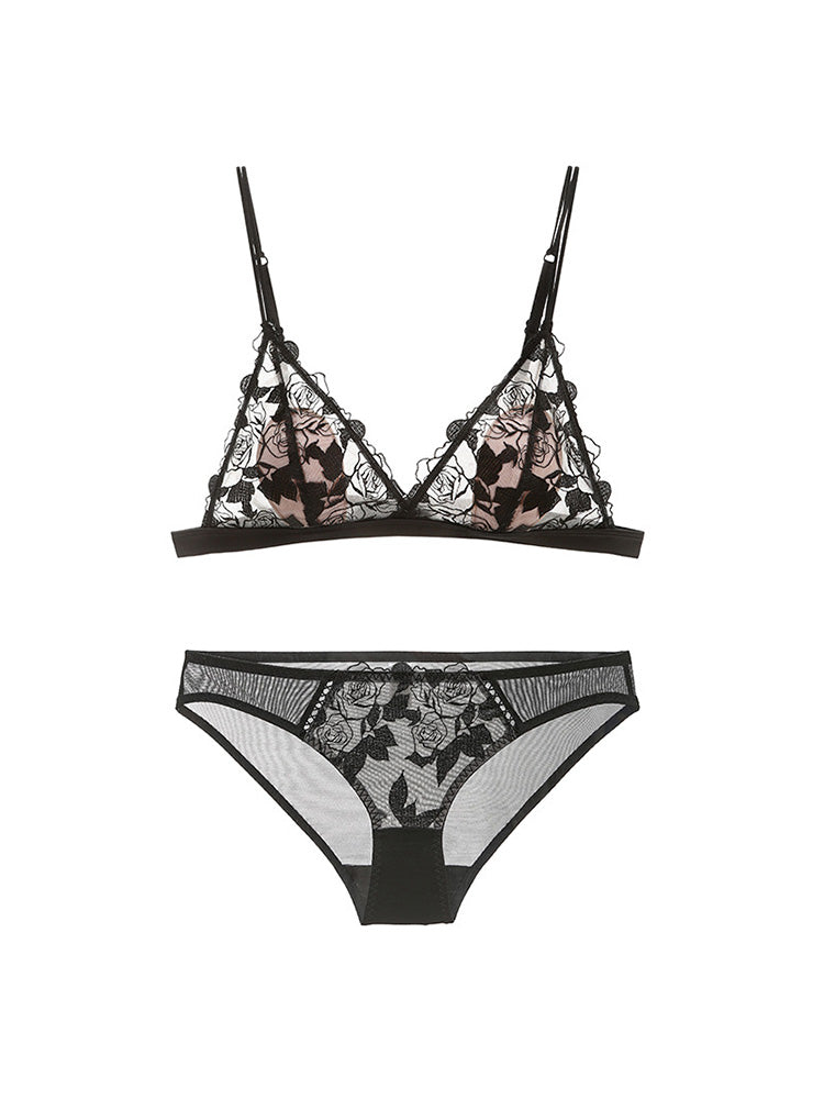LIKEWILLOW ローズ刺繍 フランススタイルブラ&ショーツセット