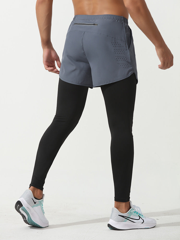 メンズ ポケット付き 2in1 ショットパンツ レギンス