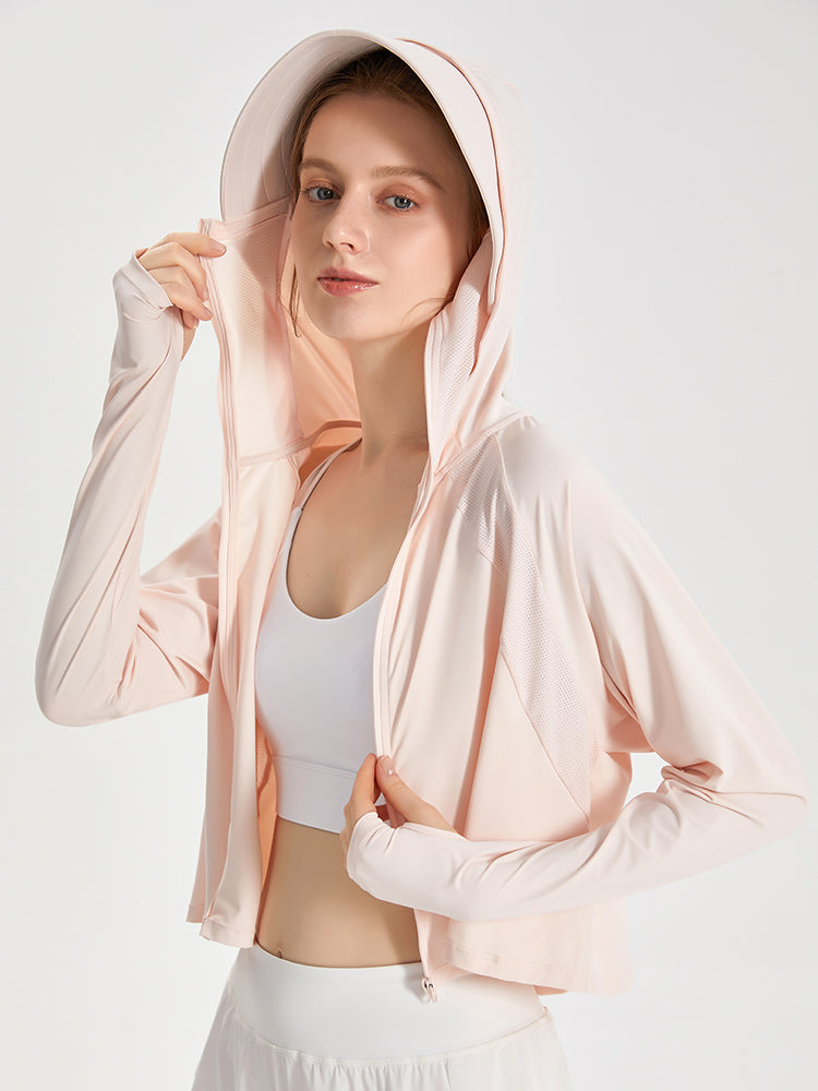 UPF50+ 接触冷感 吸湿速乾 サンバイザー付き 顔までカバー パーカー