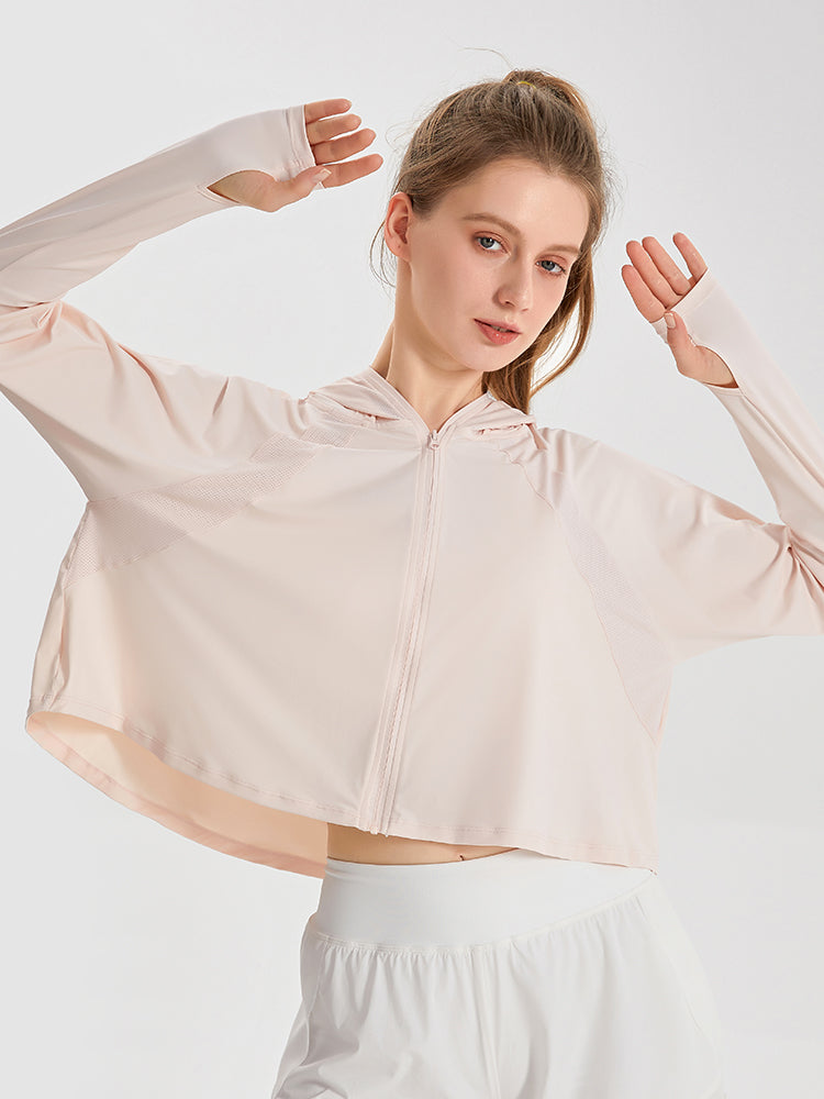 UPF50+ 接触冷感 吸湿速乾 サンバイザー付き 顔までカバー パーカー