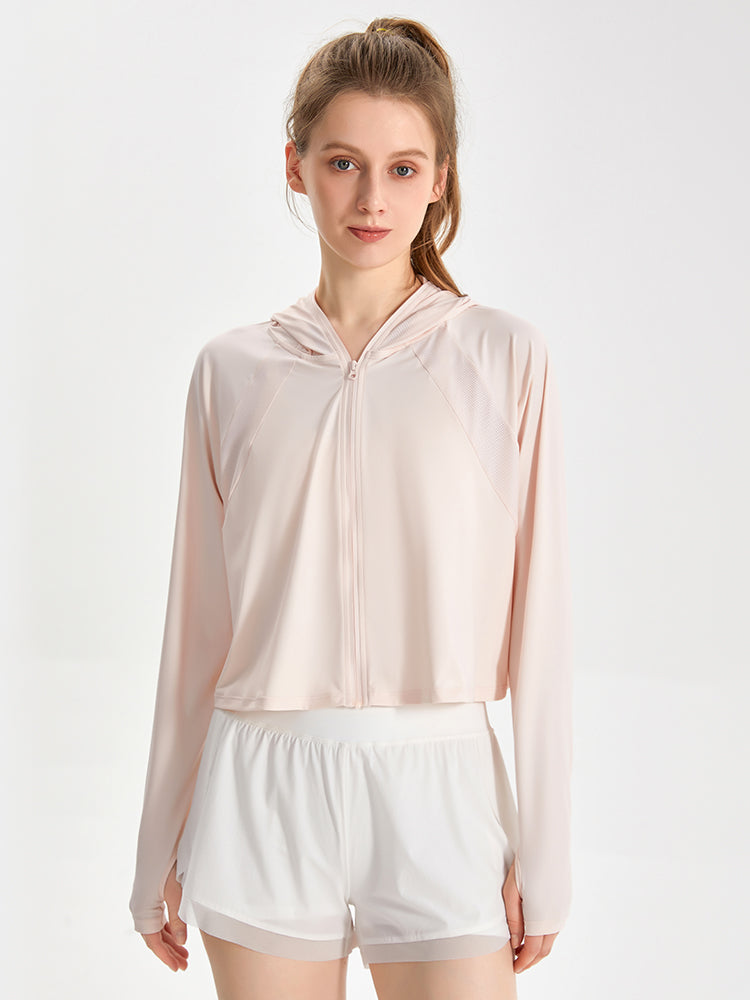 UPF50+ 接触冷感 吸湿速乾 サンバイザー付き 顔までカバー パーカー