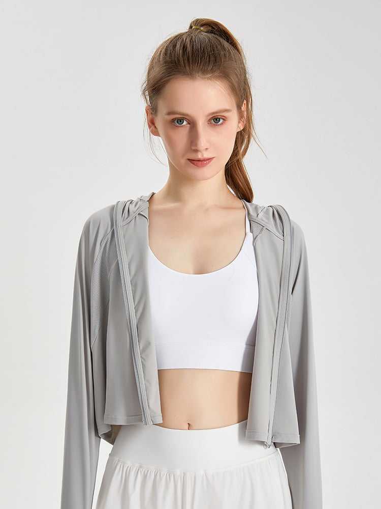 UPF50+ 接触冷感 吸湿速乾 サンバイザー付き 顔までカバー パーカー