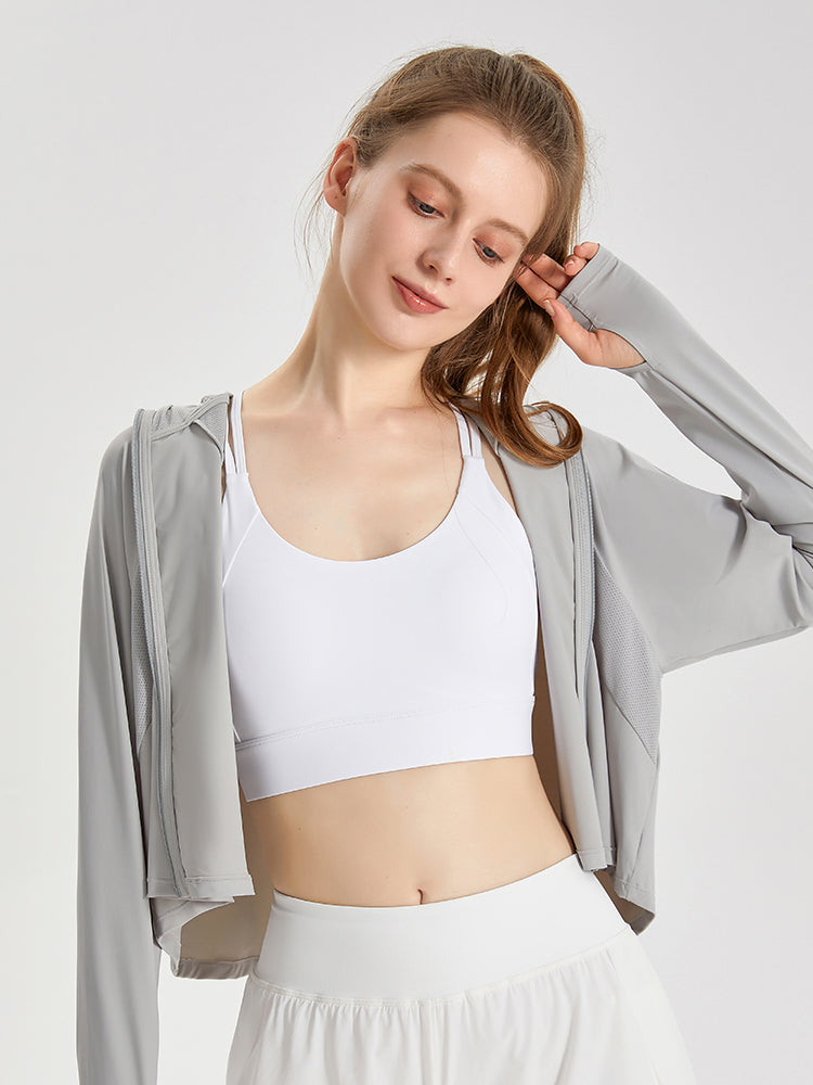 UPF50+ 接触冷感 吸湿速乾 サンバイザー付き 顔までカバー パーカー