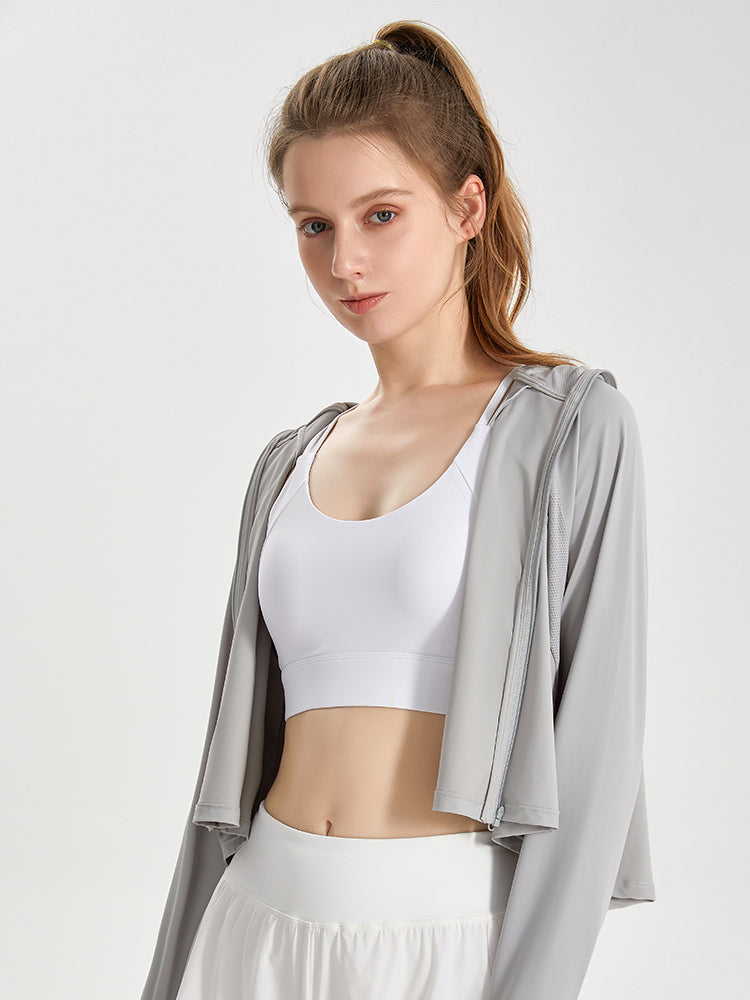 UPF50+ 接触冷感 吸湿速乾 サンバイザー付き 顔までカバー パーカー