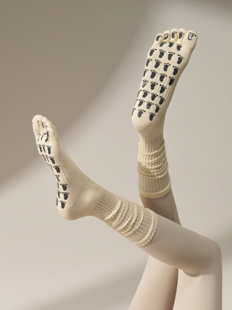 ミドル丈 5本指ヨガソックス 滑り止め付き