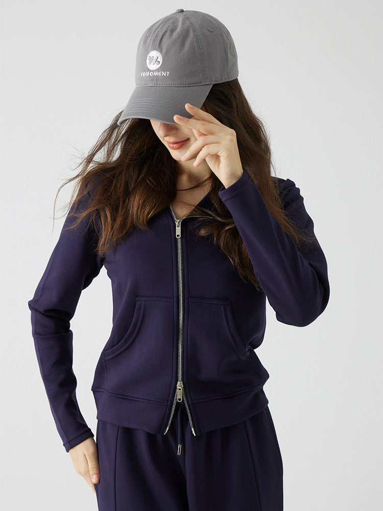 秋冬 ゆったり フード付き 斜めジップパーカ