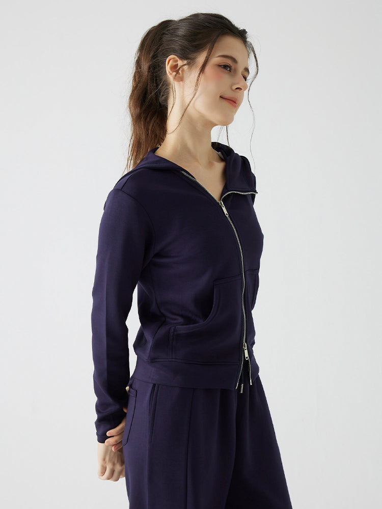 秋冬 ゆったり フード付き 斜めジップパーカ