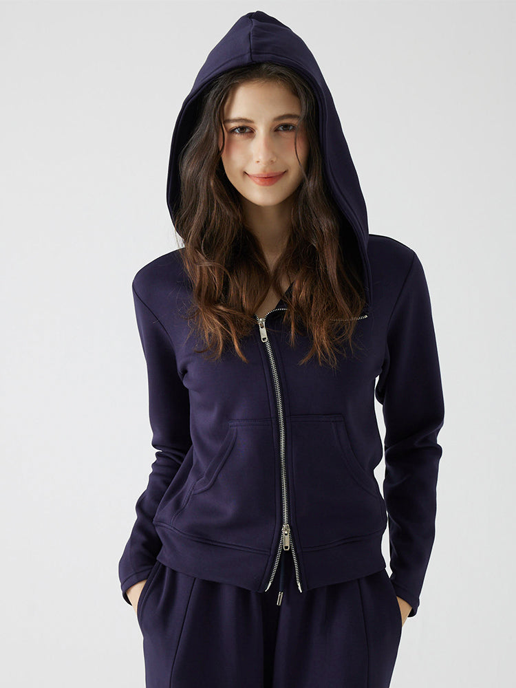 秋冬 ゆったり フード付き 斜めジップパーカ