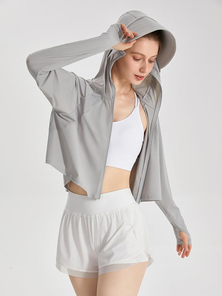 UPF50+ 接触冷感 吸湿速乾 サンバイザー付き 顔までカバー パーカー