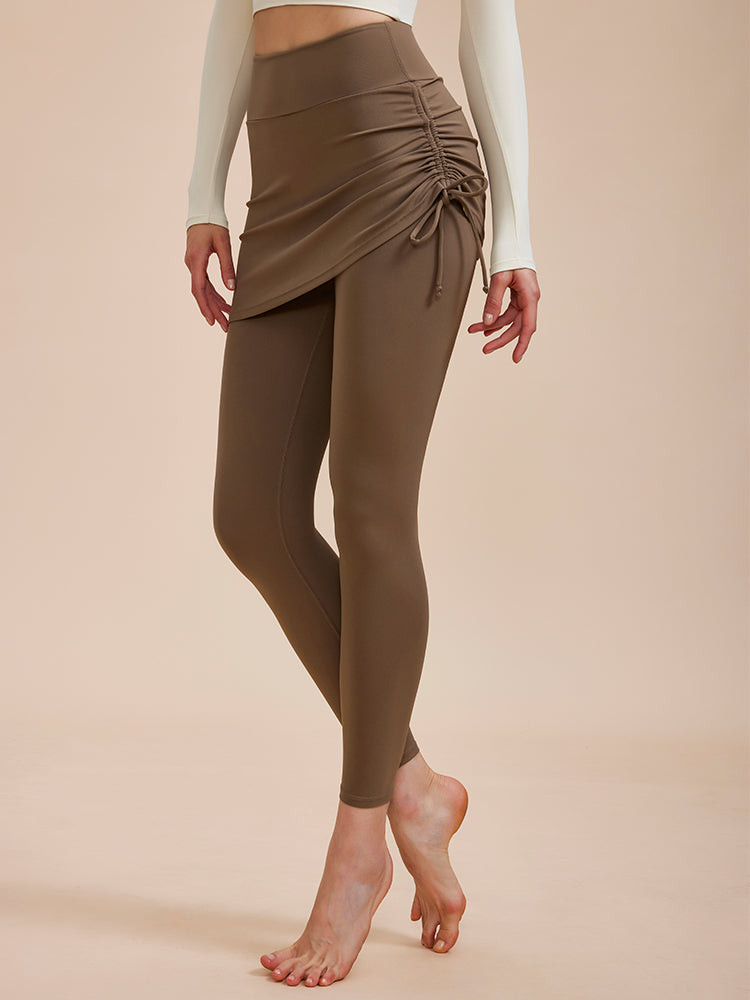 2in1 スカート付きレギンス ドローストリング ハイウエスト レギンス