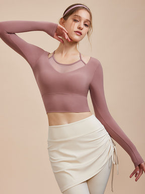 メッシュ切り替え フェイクレイヤード ブラトップ 長袖