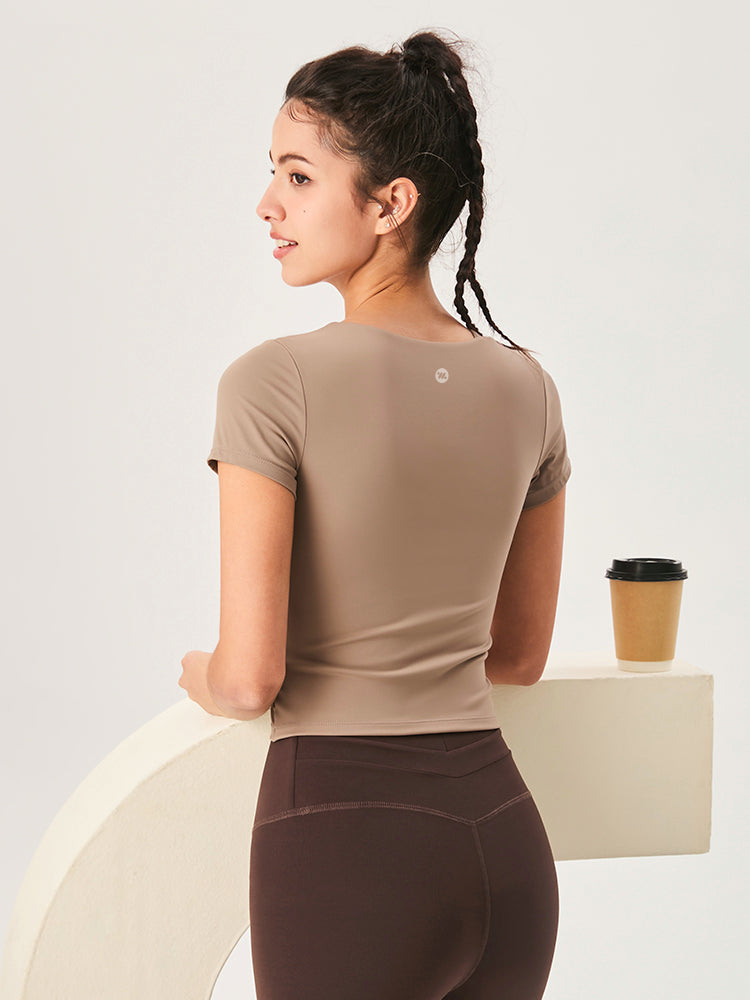 裾交差 アシンメトリー 半袖Tシャツ パッド付き