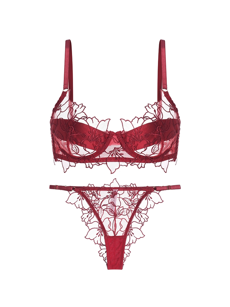 花咲く 刺繍レースノンパテッドブラ&ショーツセット