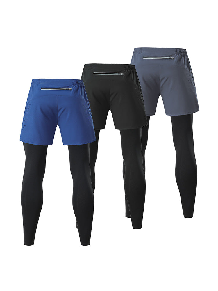メンズ ポケット付き 2in1 ショットパンツ レギンス