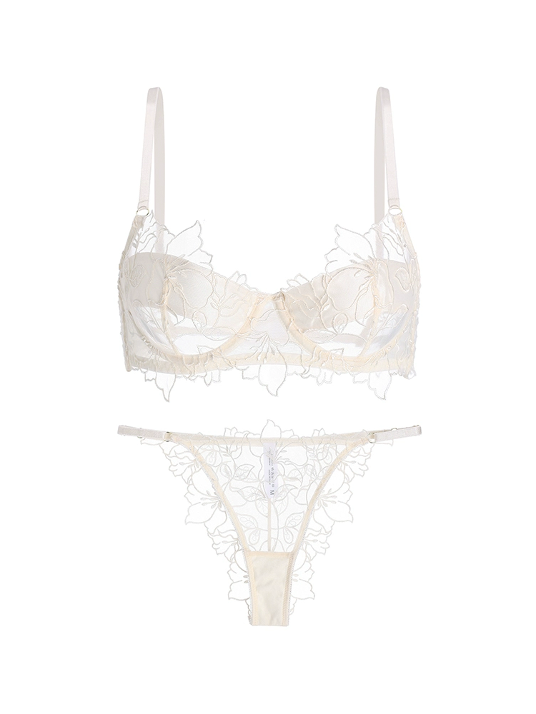 花咲く 刺繍レースノンパテッドブラ&ショーツセット