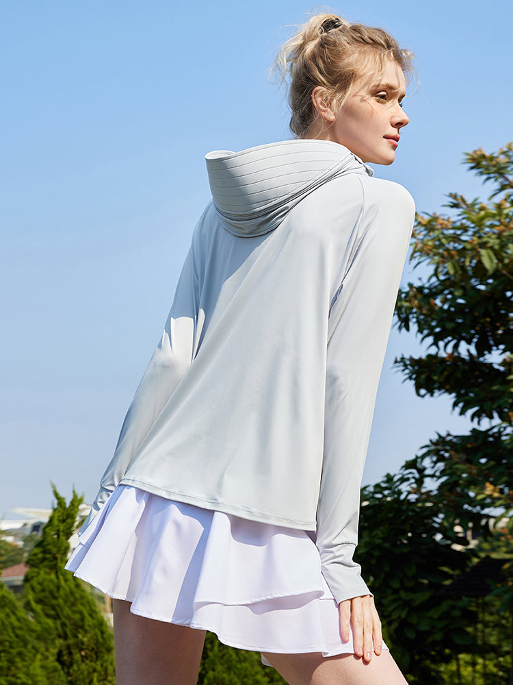 冷感 UV加工 サンバイザー付き 顔までカバー パーカー