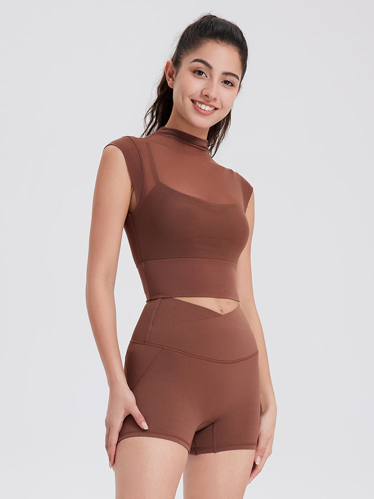 メッシュ 通気性 フェイクレイヤード パッド付き ブラトップ