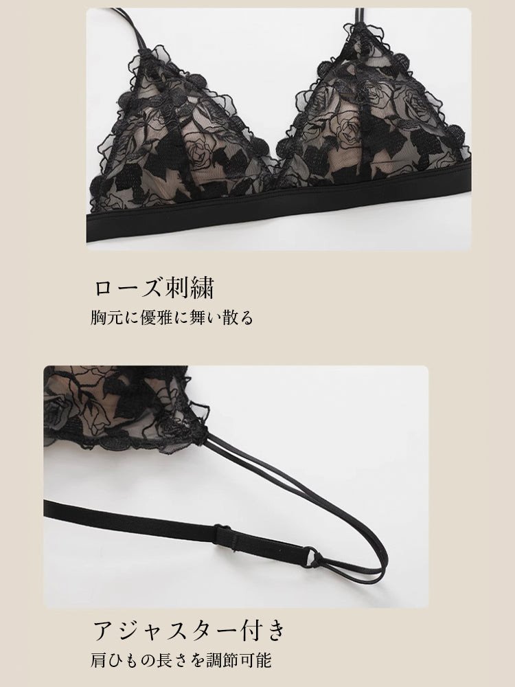 LIKEWILLOW ローズ刺繍 フランススタイルブラ&ショーツセット