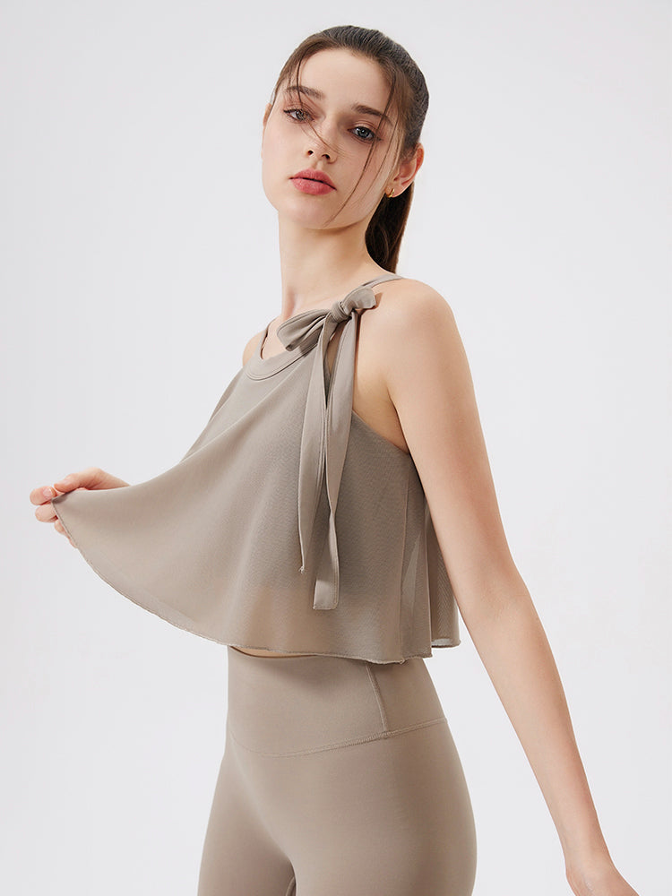 裾フリル メッシュ リボン付き ブラトップ