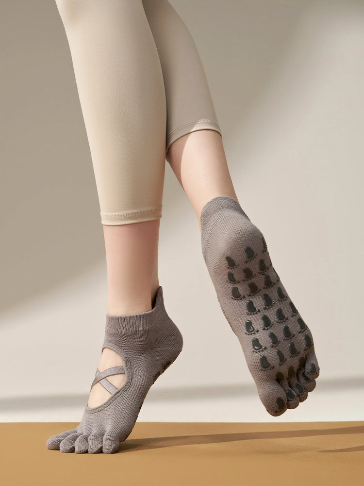 滑り止め付き 5本指ヨガソックス 甲あき 通気