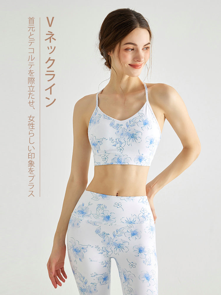 花柄 背中見せ ホルターネック ブラトップ