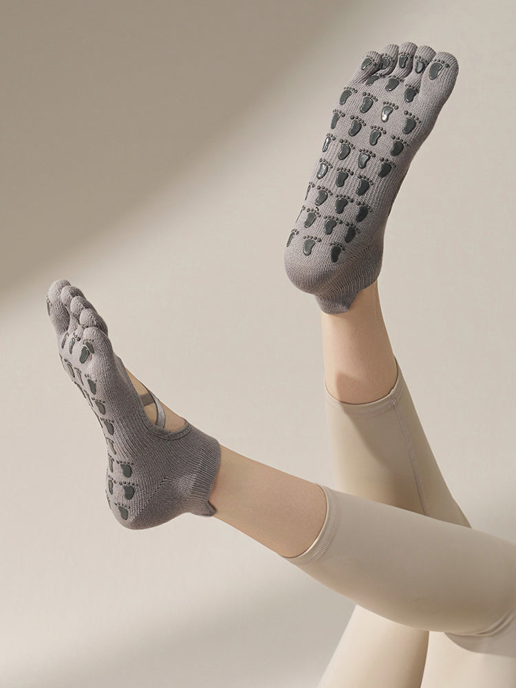 滑り止め付き 5本指ヨガソックス 甲あき 通気