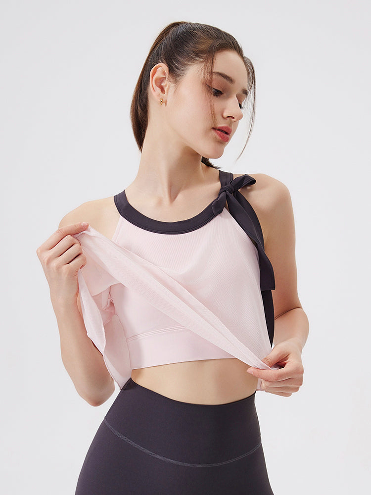 裾フリル メッシュ リボン付き ブラトップ