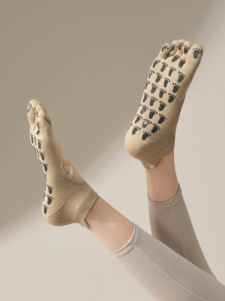 滑り止め付き 5本指ヨガソックス 甲あき 通気