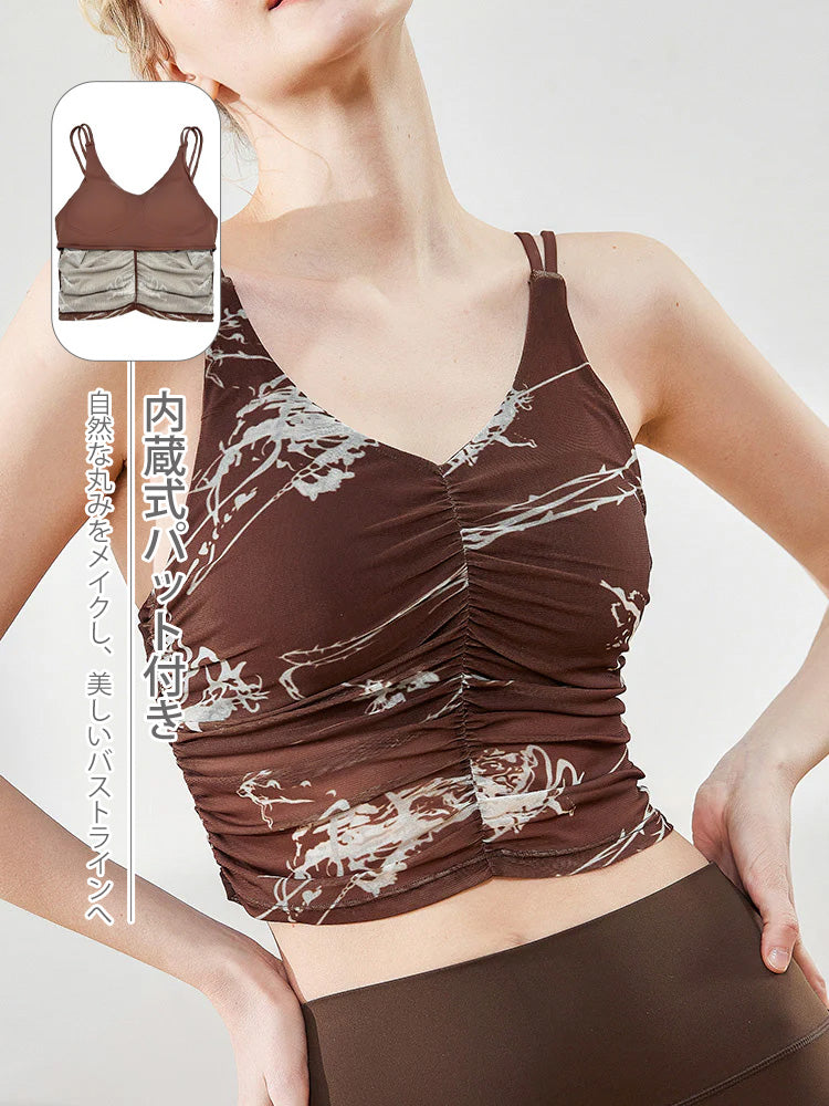 シャーリング入り タイダイ キャミソール パッド付き