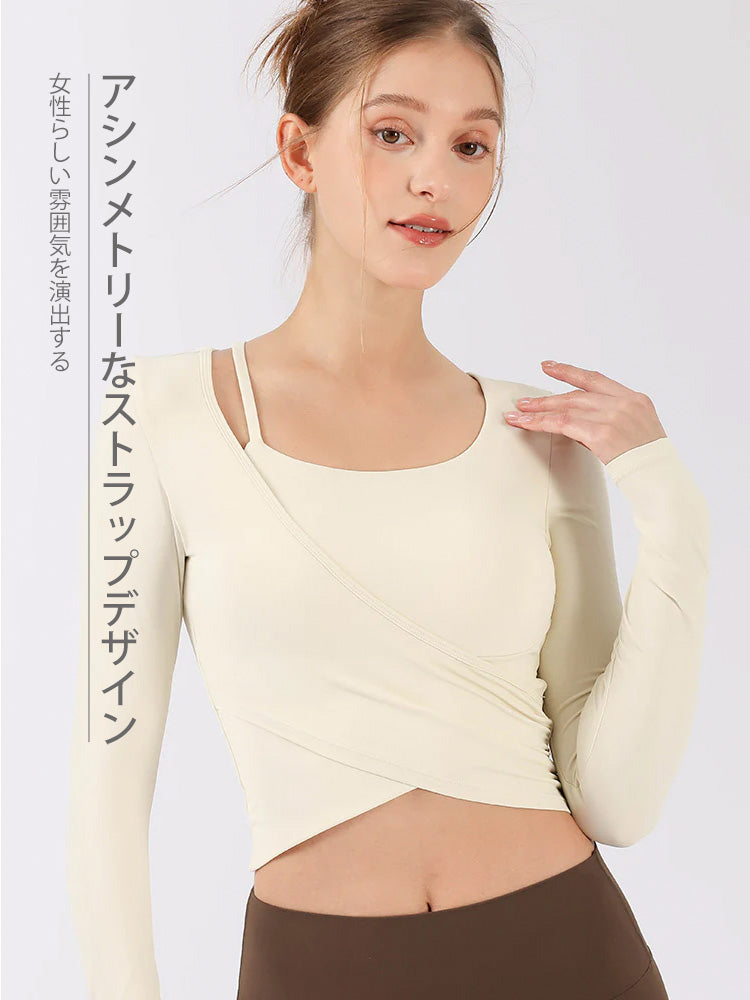 裾交差 アシンメトリー ロングスリーブ パッド付き