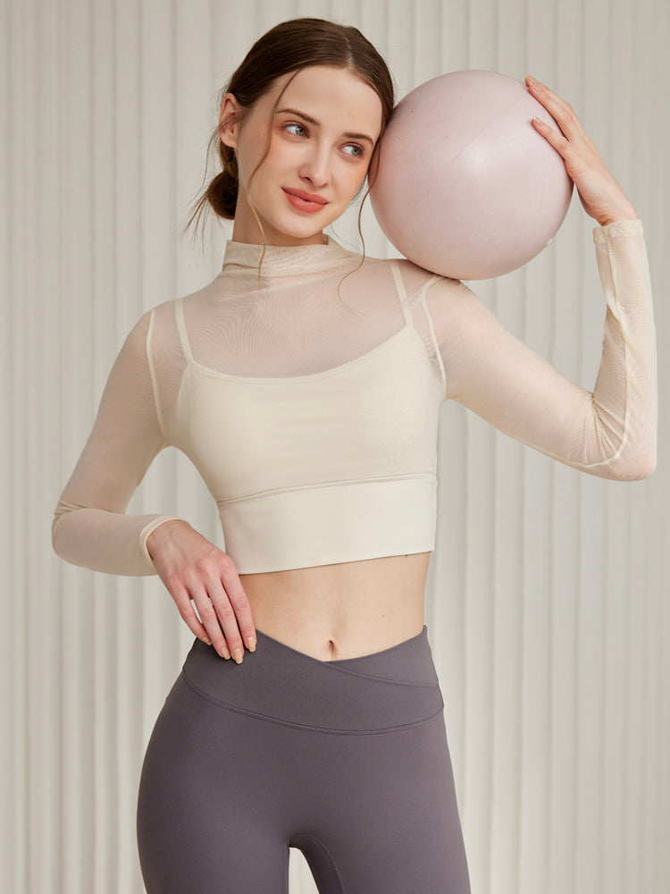 オーガンジー レイヤード パッド付き ロングスリーブ