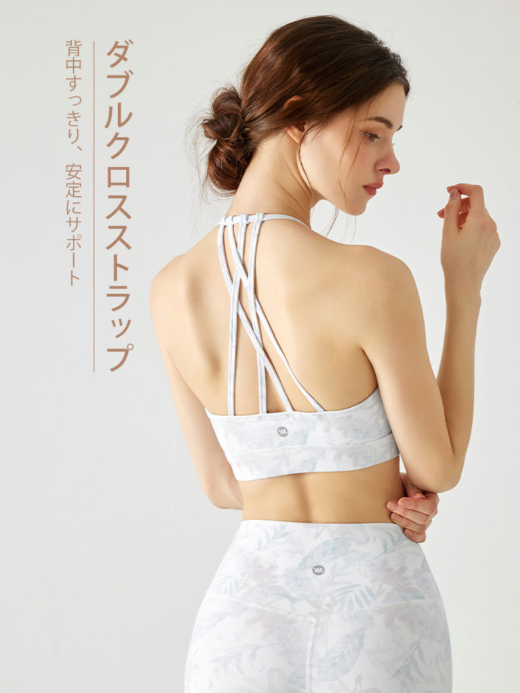 プリント柄 背中見せ ホルターネック スポーツブラ