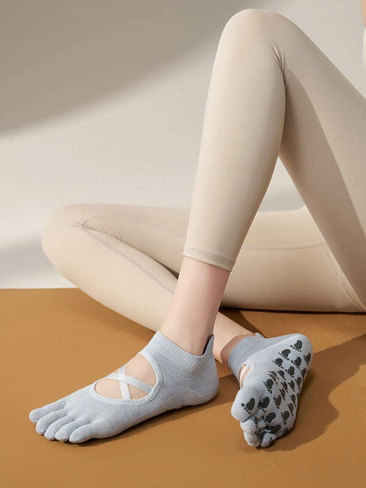 滑り止め付き 5本指ヨガソックス 甲あき 通気